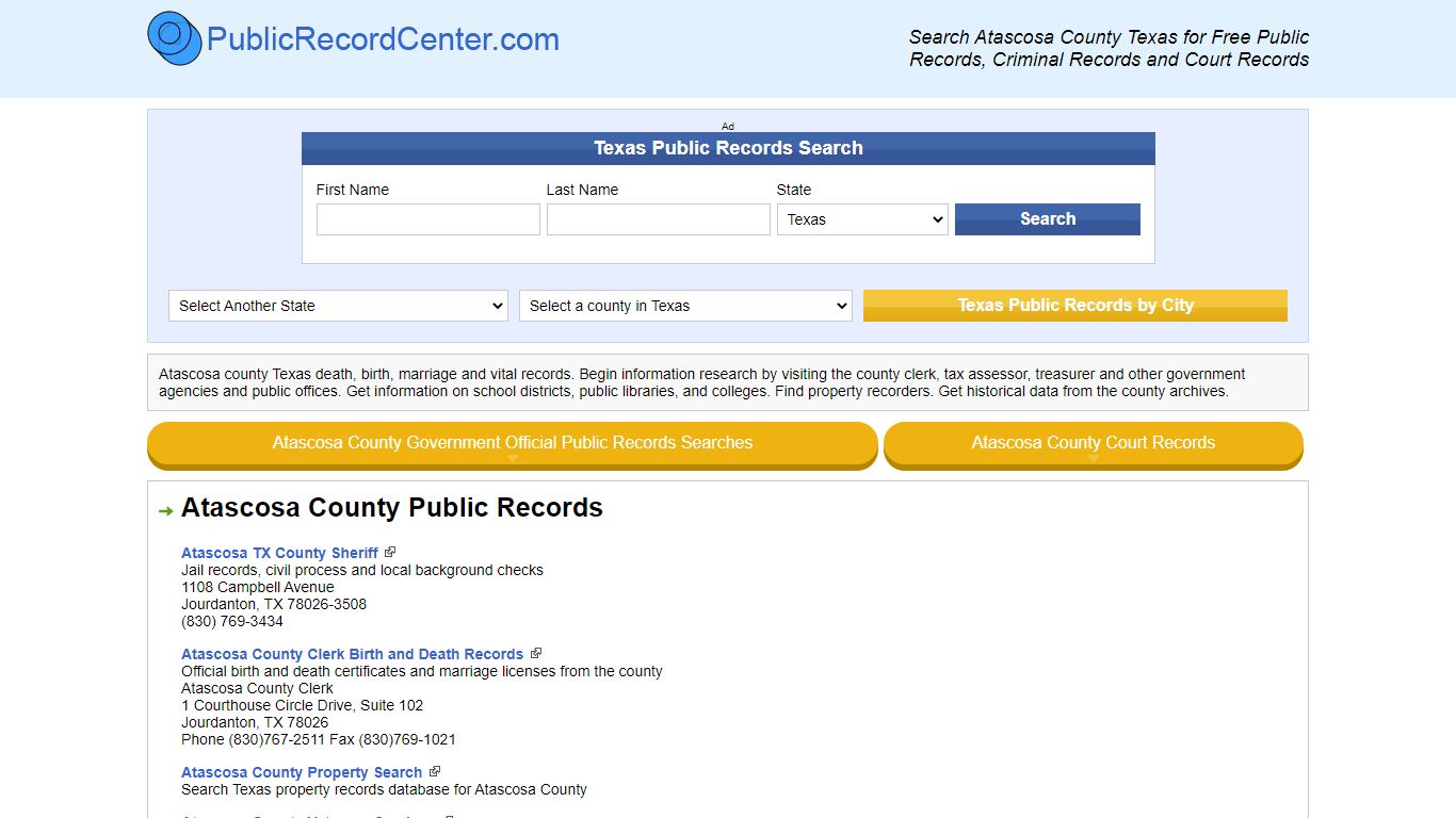 Atascosa County Texas Free Public Records - Court Records ...